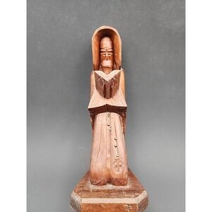 Hand Carved Wooden Kneeling Monk 9.75 Inches Tall Priest Rosary Bible‎ Folk Art
